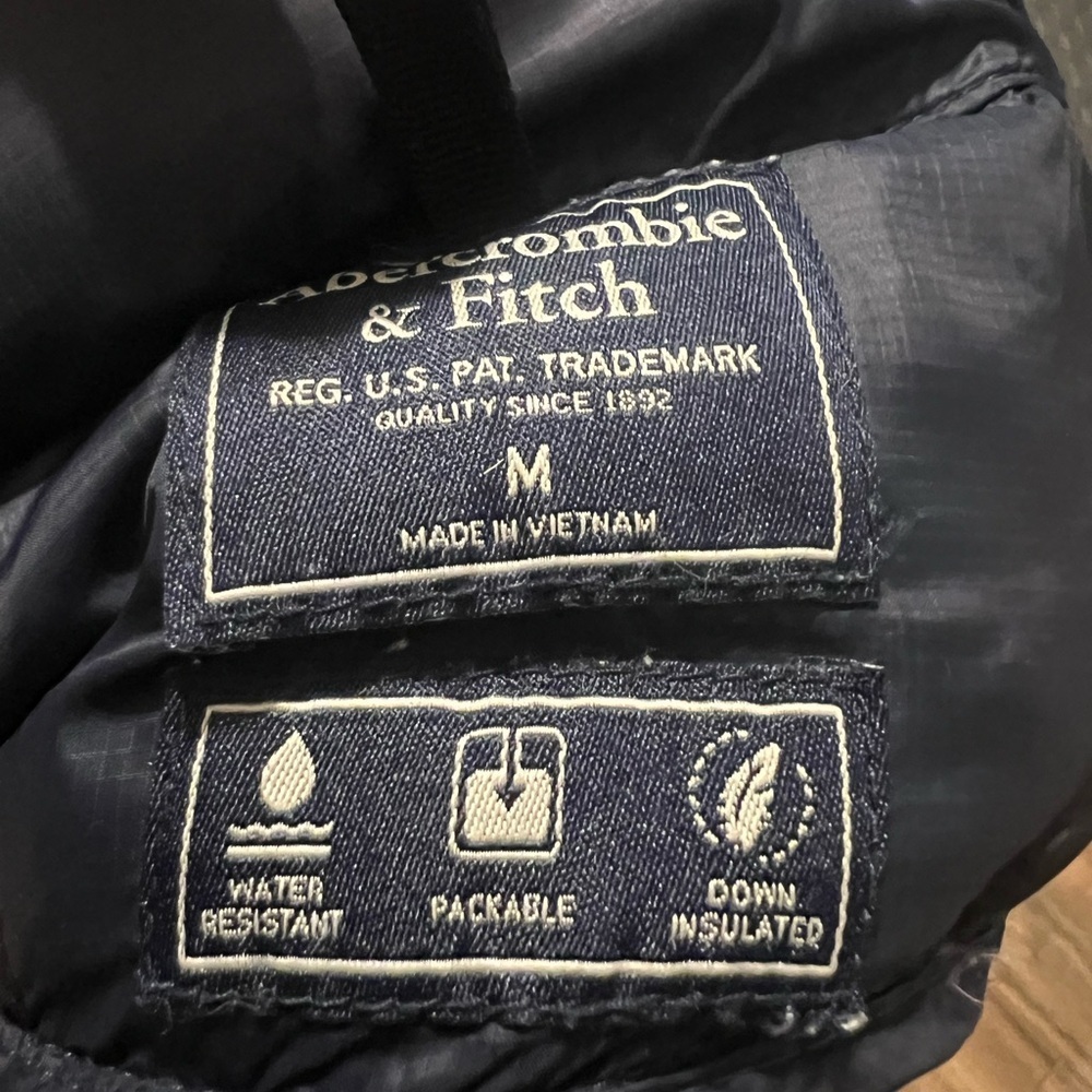 Abercrombie & Fitch Packable Down Puffer Jacket Unisex M Navy Water-Resistant - Picture 8 of 11